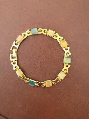 Gold Linked Bracelet with Multi Colored Stones